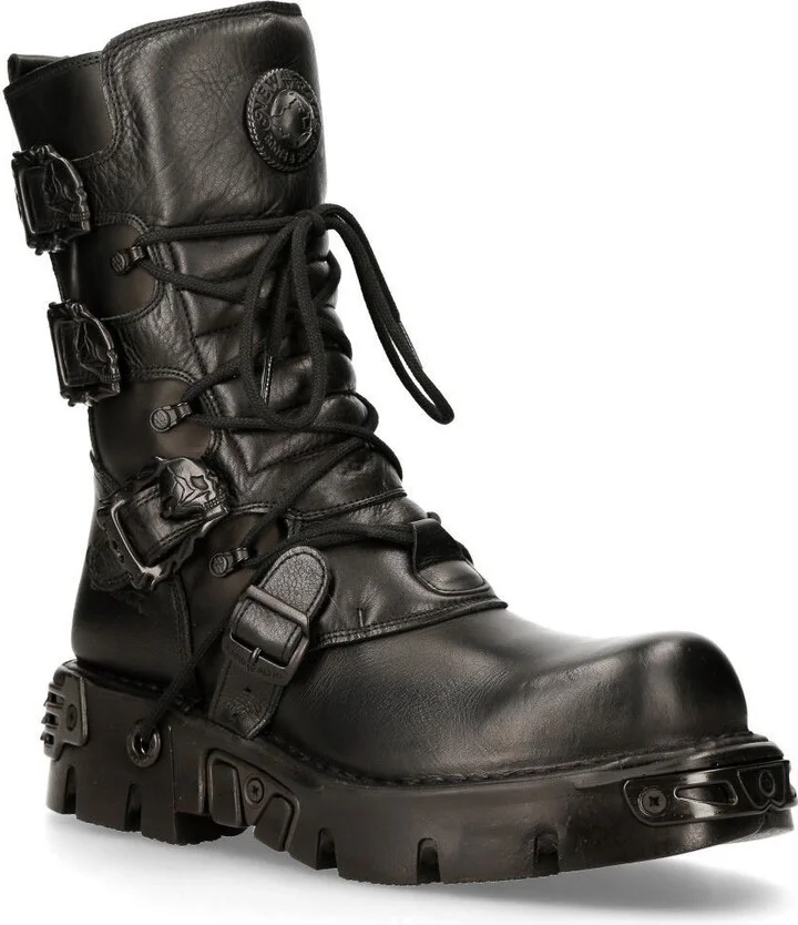 Black Leather Mid-Calf Boots-391-S18