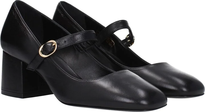 Black Leather Mid Heel Women's Pumps - Image 2