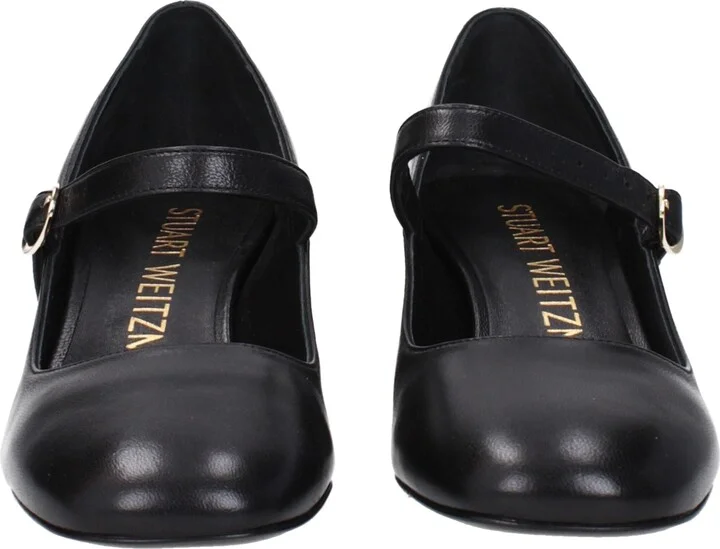 Black Leather Mid Heel Women's Pumps - Image 3