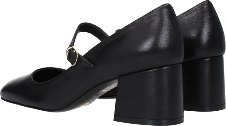 Black Leather Mid Heel Women's Pumps - Image 4