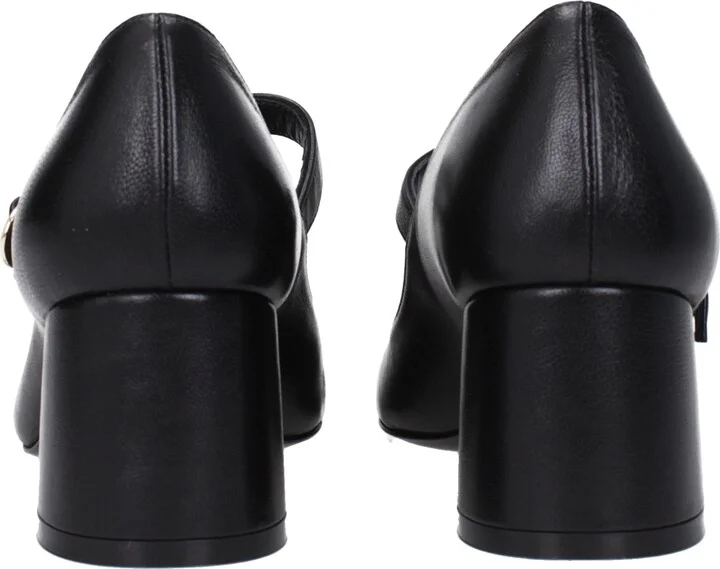 Black Leather Mid Heel Women's Pumps - Image 5