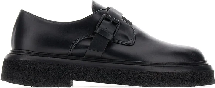 Black Leather Monk Strap Buckle Shoes