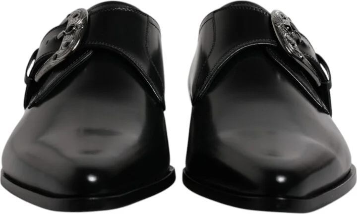 Black Leather Monk Strap Derby Formal Men's Shoes - Image 2
