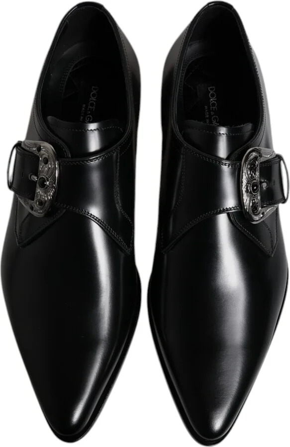 Black Leather Monk Strap Derby Formal Men's Shoes - Image 3