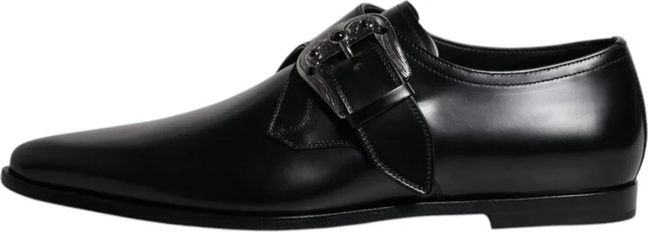 Black Leather Monk Strap Derby Formal Men's Shoes