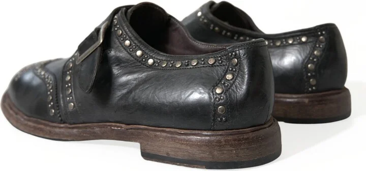 Black Leather Monk Strap Studded Dress Men's Shoes - Image 4