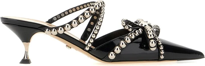 Black Leather Mules