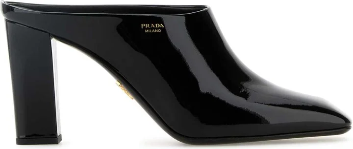 Black Leather Mules