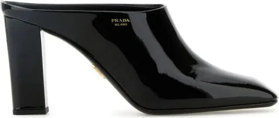 Black leather mules