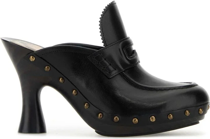 Black Leather Mules