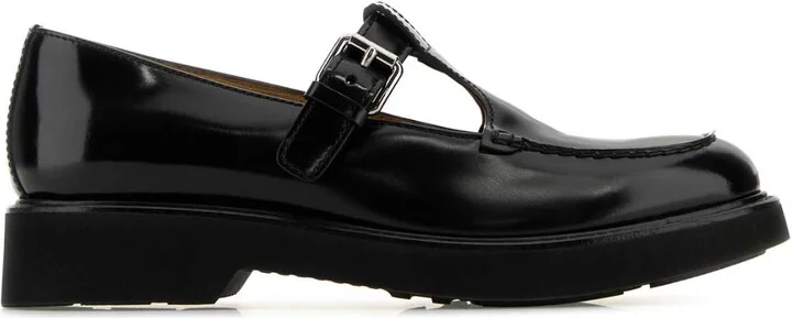 Black Leather Nadine Mock Strap Shoes
