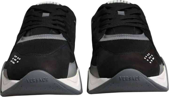 Black Leather Neoprene Chunky Low Top Sneakers Squalo Men's Shoes - Image 2