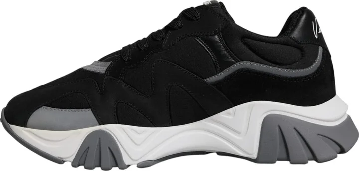 Black Leather Neoprene Chunky Low Top Sneakers Squalo Men's Shoes - Image 5