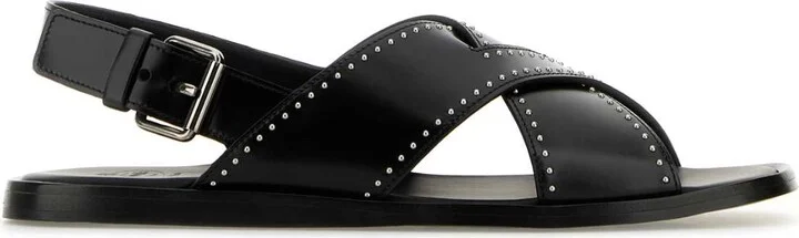 Black Leather Oksana Sandals