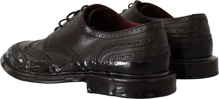 Black Leather Oxford Wingtip Formal Derby Men's Shoes - Image 4