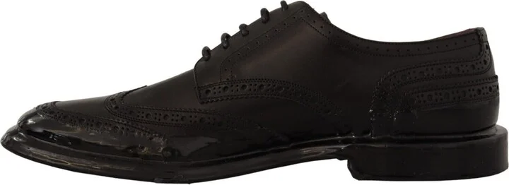 Black Leather Oxford Wingtip Formal Derby Men's Shoes - Image 5
