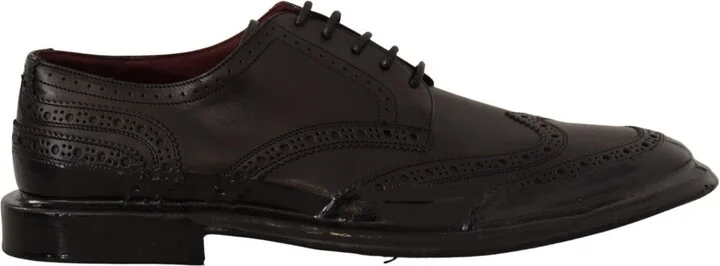 Black Leather Oxford Wingtip Formal Derby Men's Shoes