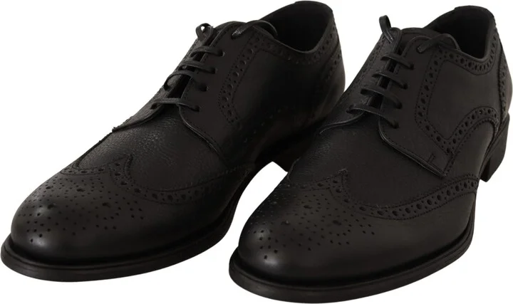 Black Leather Oxford Wingtip Formal Dress Men's Shoes - Image 2