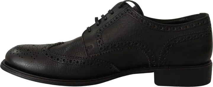 Black Leather Oxford Wingtip Formal Dress Men's Shoes - Image 4