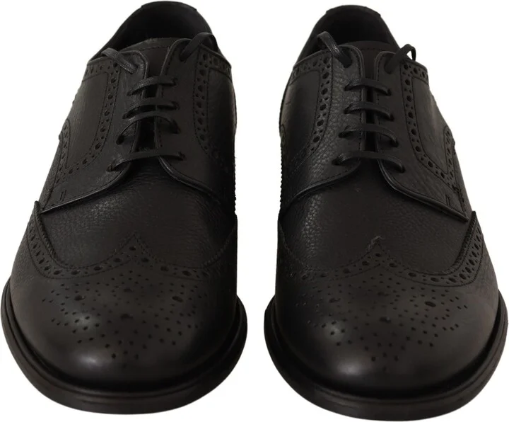 Black Leather Oxford Wingtip Formal Dress Men's Shoes - Image 6