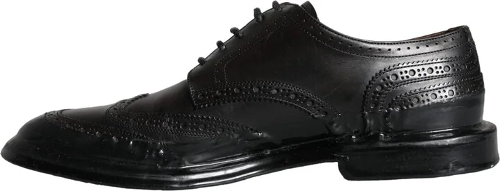 Black Leather Oxford Wingtip Formal Men Men's Shoes - Image 5