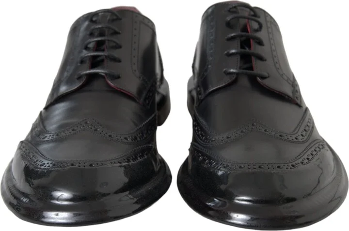 Black Leather Oxford Wingtip Formal Men Men's Shoes - Image 2