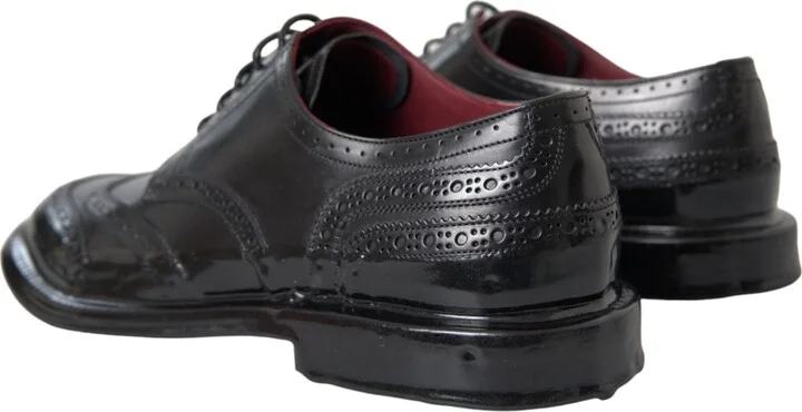 Black Leather Oxford Wingtip Formal Men Men's Shoes - Image 3