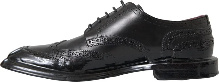 Black Leather Oxford Wingtip Formal Men Men's Shoes - Image 4