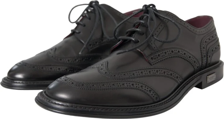 Black Leather Oxford Wingtip Formal Men Men's Shoes - Image 3