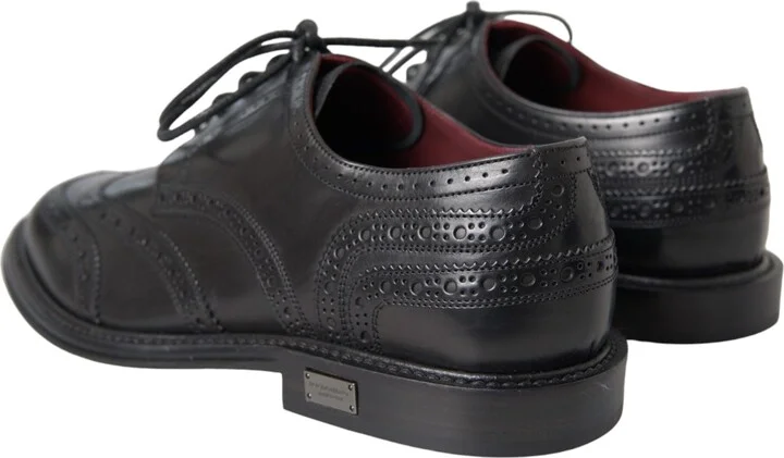 Black Leather Oxford Wingtip Formal Men Men's Shoes - Image 4