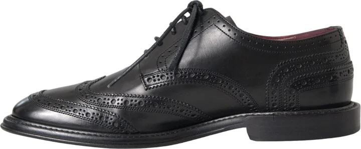 Black Leather Oxford Wingtip Formal Men Men's Shoes - Image 5