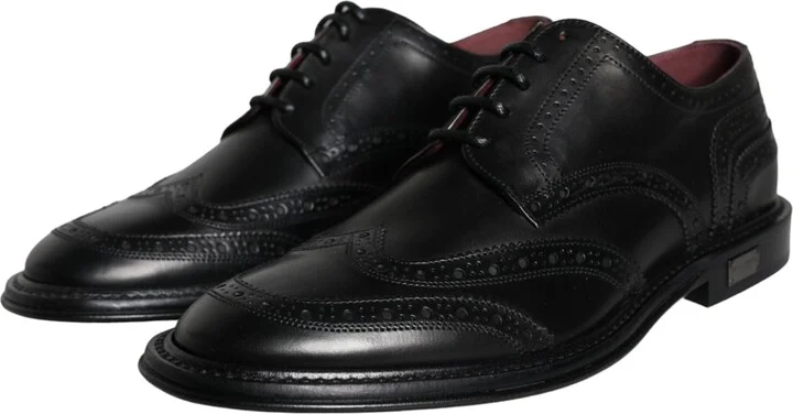 Black Leather Oxford Wingtip Formal Men Men's Shoes (Pre-Owned) - Image 3