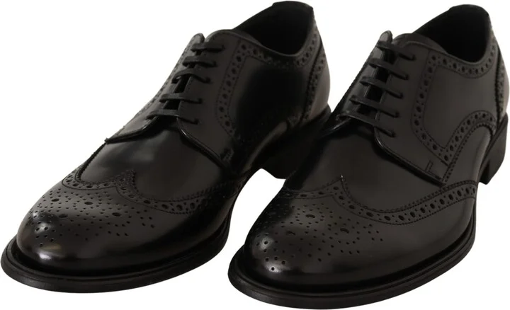 Black Leather Oxford Wingtip Formal Men's Shoes - Image 2