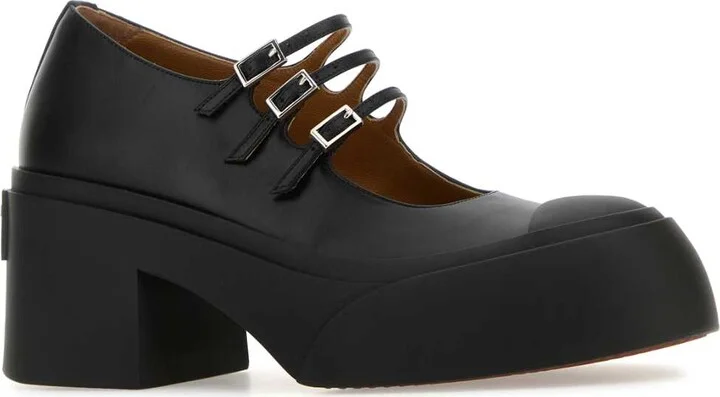 Black Leather Pablo Mary Jane Pumps - Image 2