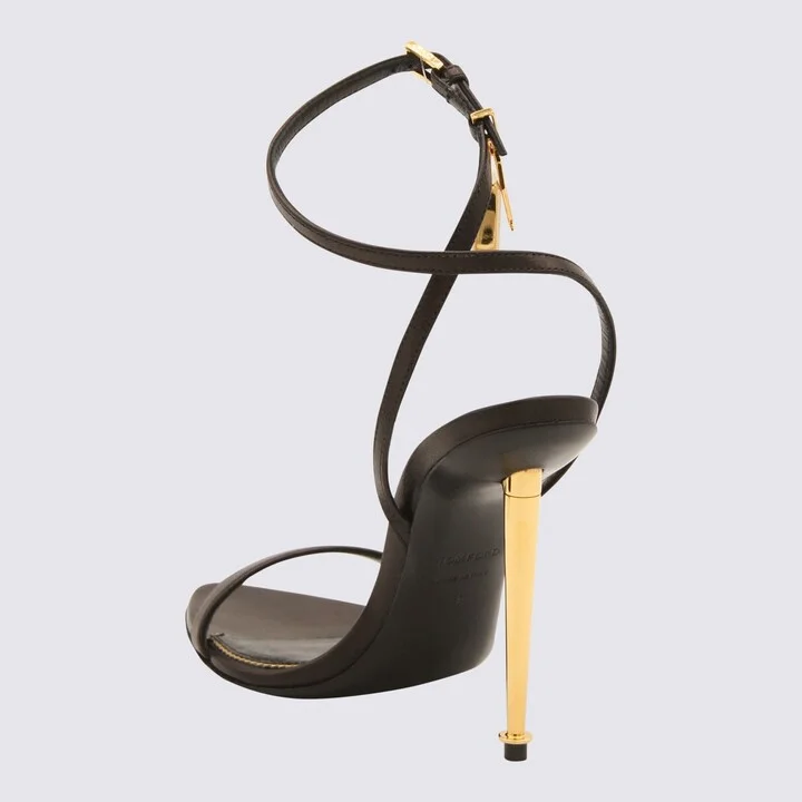Black Leather Padlock Sandals - Image 2