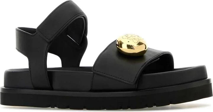 Black Leather Pebble Sandals - Image 2