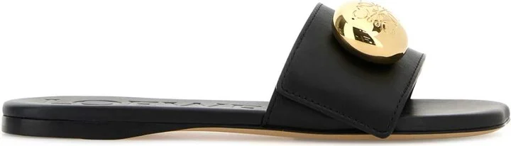 Black Leather Pebble Slippers