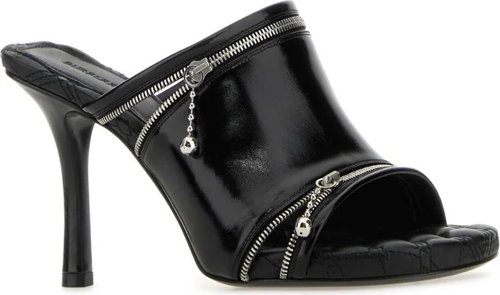 Black Leather Peep Mules - Image 2
