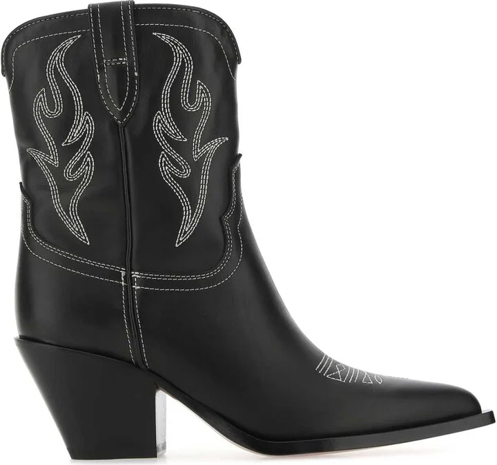 Black Leather Perla Ankle Boots