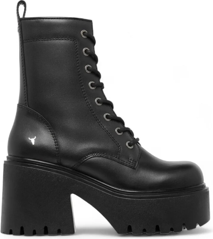 Black Leather Platform Ankle Boots - Totally