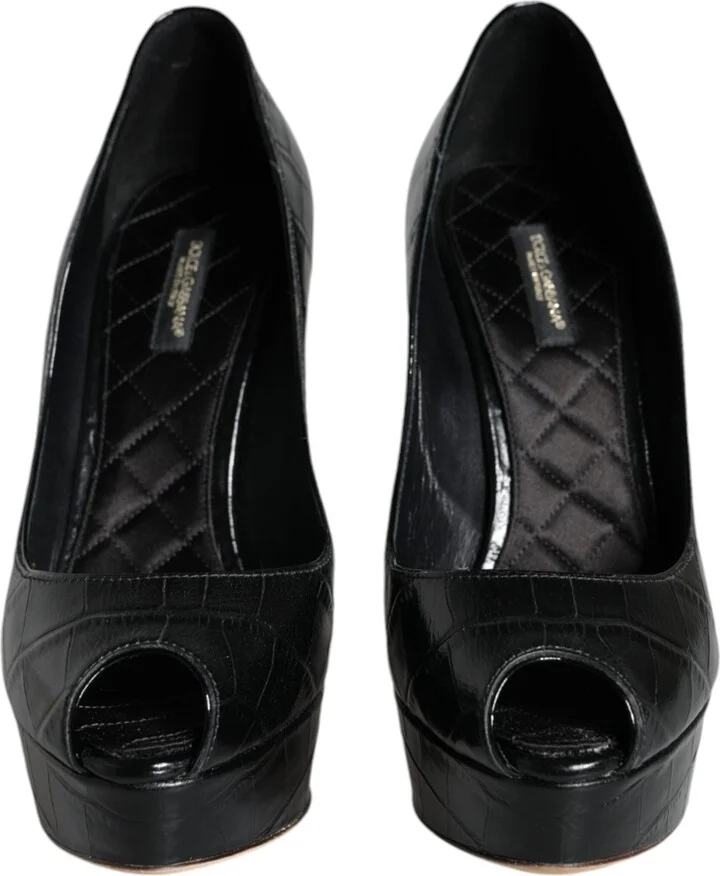 Black Leather Platform Heels Pumps Women's Shoes - Image 2