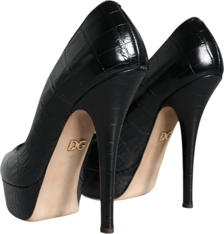 Black Leather Platform Heels Pumps Women's Shoes - Image 4