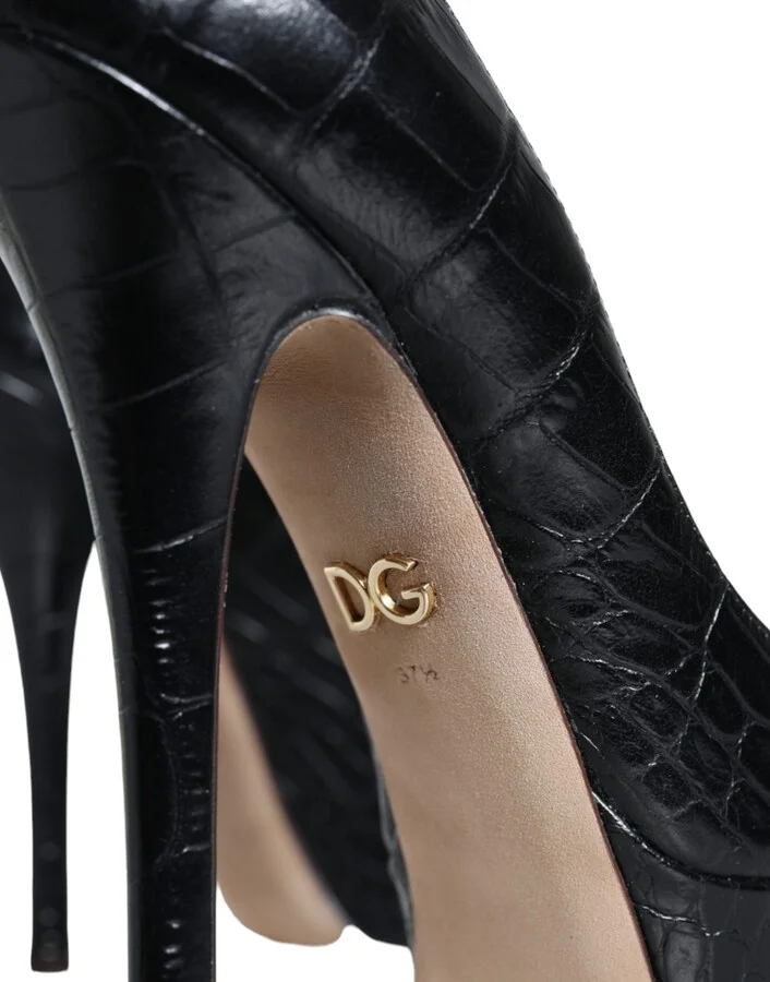 Black Leather Platform Heels Pumps Women's Shoes - Image 6