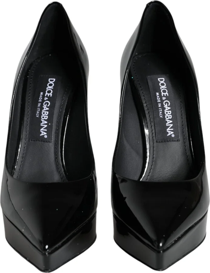 Black Leather Platform Heels Pumps Women's Shoes (Pre-Owned) - Image 2