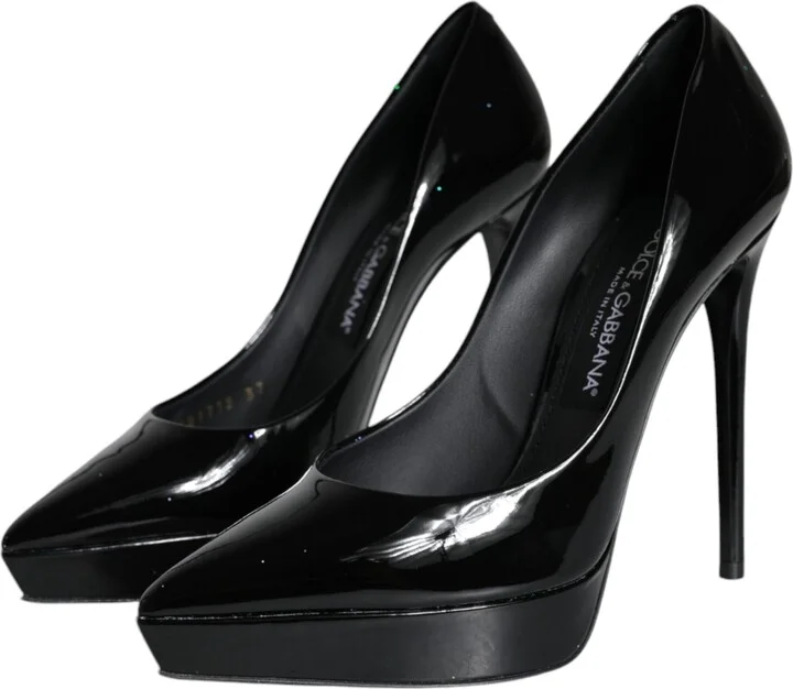 Black Leather Platform Heels Pumps Women's Shoes (Pre-Owned) - Image 3