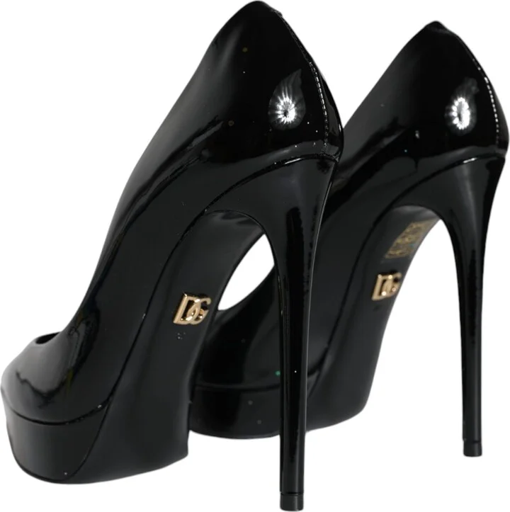 Black Leather Platform Heels Pumps Women's Shoes (Pre-Owned) - Image 4