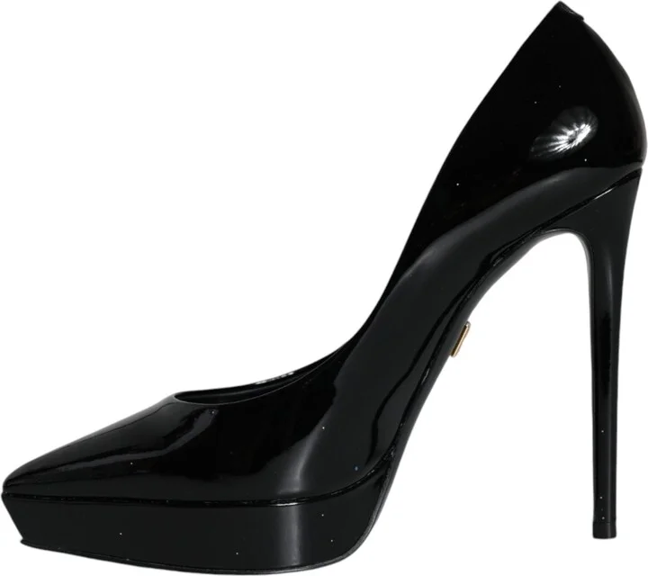 Black Leather Platform Heels Pumps Women's Shoes (Pre-Owned) - Image 5