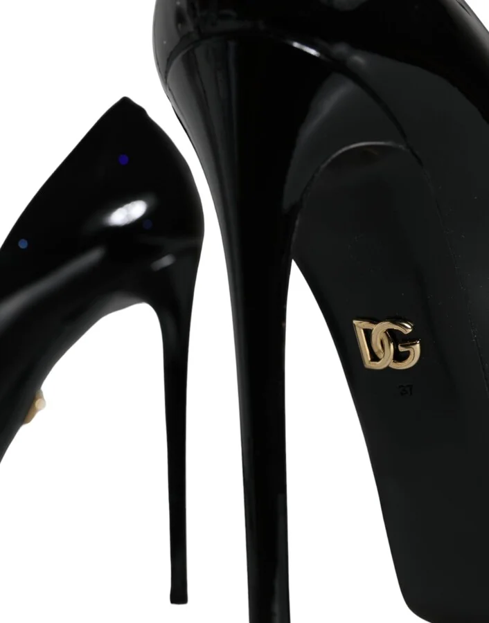 Black Leather Platform Heels Pumps Women's Shoes (Pre-Owned) - Image 6