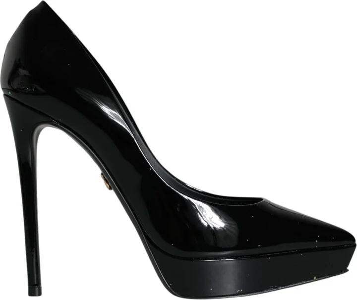 Black Leather Platform Heels Pumps Women's Shoes (Pre-Owned)