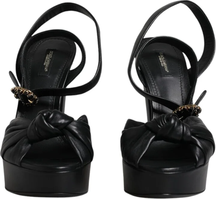 Black Leather Platform Heels Sandals Women's Shoes (Pre-Owned) - Image 2